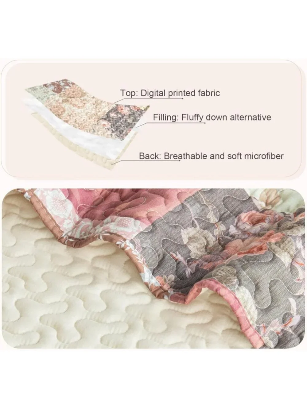 Boho Floral King Quilt Set - Reversible Lightweight Bedspread with 2 Pillow